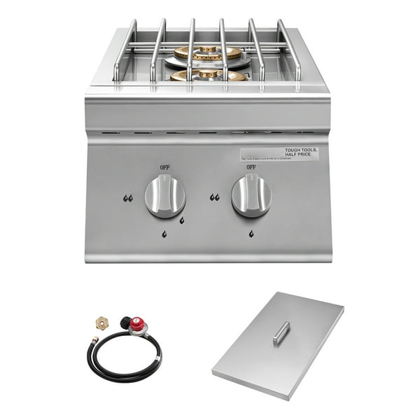 KFFKFF Double Grilling Side Burners, 2 x 15,000BTU Liquid Propane Side Burner for Outdoor Kitchen, Convertible to Natural Gas, 304 Stainless Steel Built-in Double Grill Burners