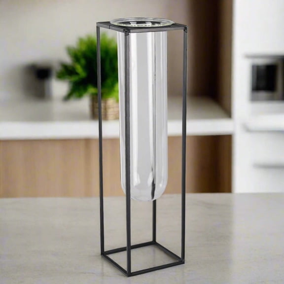 Wexler Square Metal Vase with Coated Finish, Modern Decorative Vase for Flowers, Home & Office Table Décor