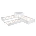 thumbnail image 5 of Euroco Pine Wood L-Shaped Twin Platform Bed with Trundle, 3 Beds in One for Bedroom, Trundle Bed with Drawers and Built-in Desk, White, 5 of 13