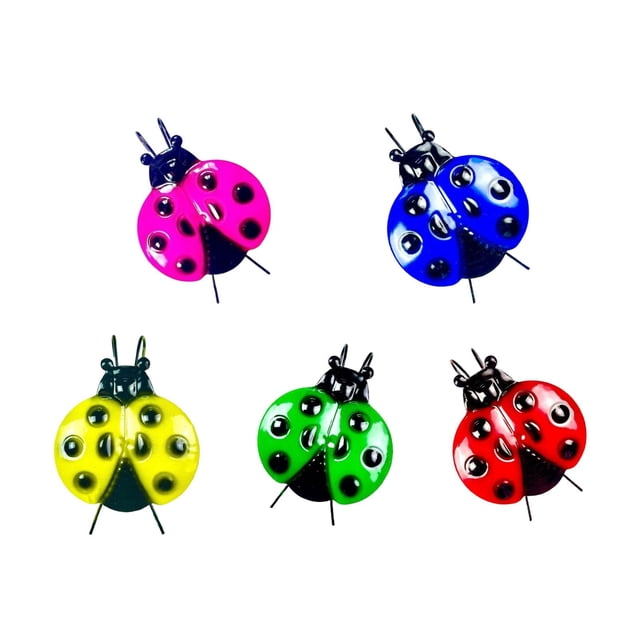 Juego de 5 esculturas de mariquitas para pared, bonitas esculturas, decoración rústica de metal para jardín, patio, porche, dormitorio y exterior.