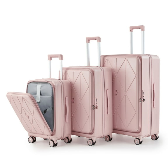3 Piece luggage sets, Expandable Luggage 20/24/28 Inches with TSA Lock, PC Hardshell Luggage with Front Compartment, Airline Approved, Pink