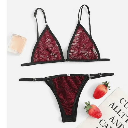 

Womens Sexy Soft Lingerie Set Bra and Panty Set Nightwear Underwear Set Wine S