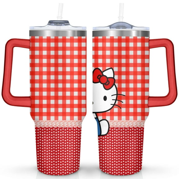40oz Hello Kitty Insulated Tumbler with Handle, Stainless Steel Double Wall Coffee Cup with Straw Lid, Leak Proof Travel Mug for Daily Use 4