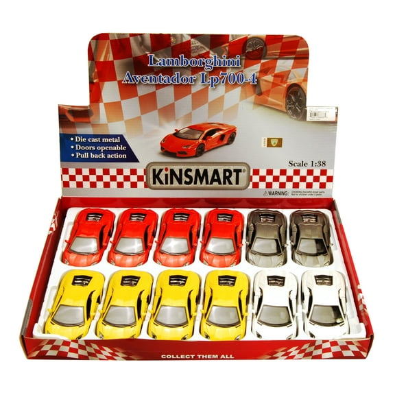 Lamborghini Aventador LP700-4 Diecast Car Package - Box of 12 1/38 scale Diecast Model Cars, Assorted Colors