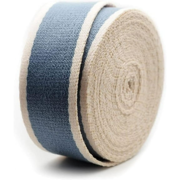 1 1/2 Inches Cotton Webbing Strap, Two Tone Heavy Webbing Straps for Arts and Crafts, Luxury Bag Strap (5 Yards, Blue-Ivory) Blue-Ivory 5 Yards