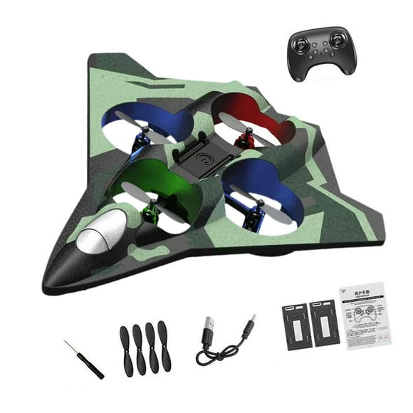 BELOVING RC Plane Portable 360 degree Flip Fighter Jet Model for Kids Boys Adults Beginners Green Double Battery