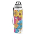 thumbnail image 2 of Color Floral Flowers Sports Water Bottle Portable Travel Mug 32oz BPA Free Leak Proof Straw Transparent Tritan for Gym Yoga Cycling Camping, 2 of 7