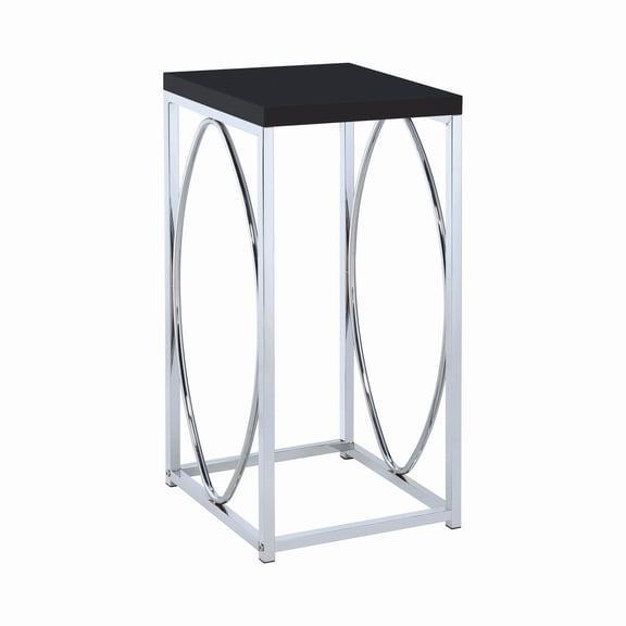 Square Accent Table Glossy Black and Chrome