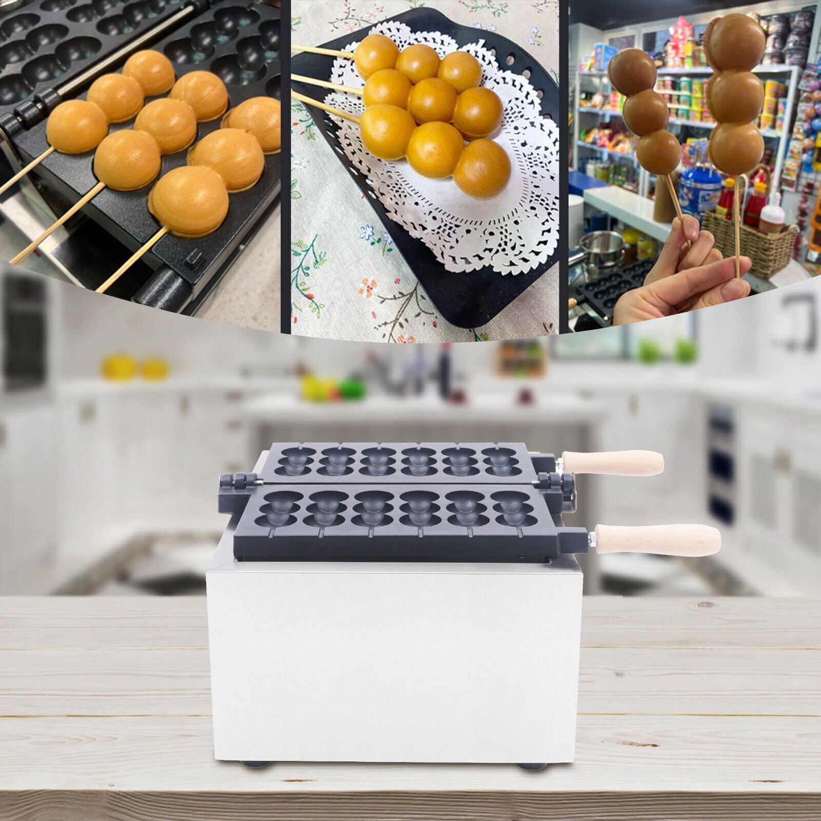 Miumaeov 6 Grids Commercial Waffle Maker Electric Non-stick Bubble Pancake Baking Machine 1400W 110V