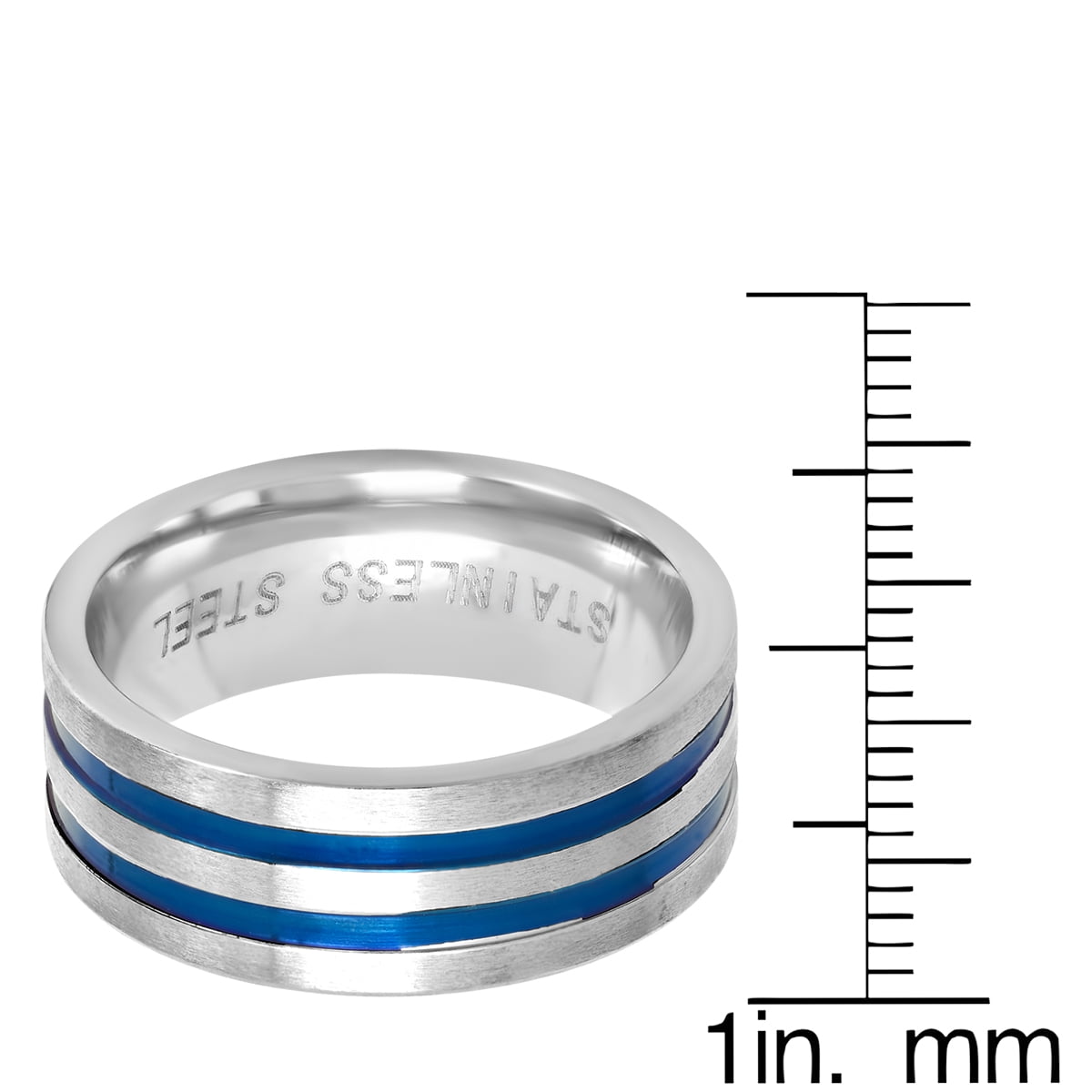 Steeltime Men's Two Tone Stainless Steel Ring Band with Blue Inlays