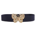 thumbnail image 3 of Only Moment Women Skinny Elastic Waist Belt Butterfly Buckle Belt Aluminum Alloy with Invisible Flat Buckle Stretch Web Strap Belt for Jeans Pants Dresses Dark Blue,One Size, 3 of 3