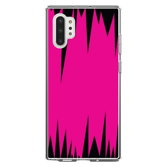 DistinctInk Clear Shockproof Hybrid Case for Galaxy Note 10 PLUS (6.8" Screen) - TPU Bumper, Acrylic Back, Tempered Glass Screen Protector - Neon Pink Black Spikes