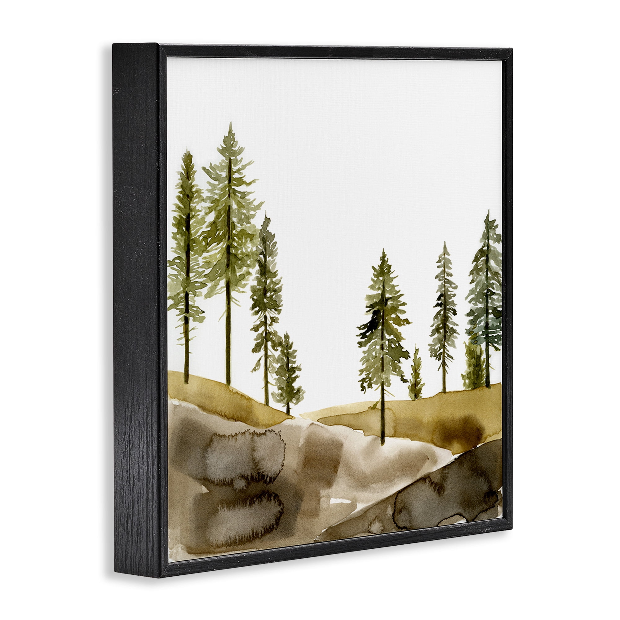 Stupell Industries Pine Tree Forest Watercolor Landscape Painting Black Framed Art Print Wall Art, 24 x 24