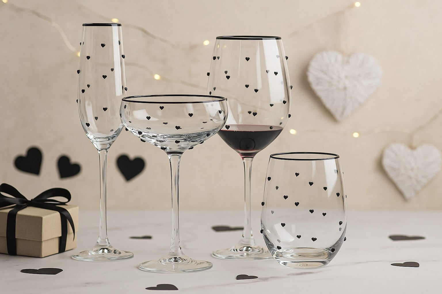 10 Strawberry Street Charming Heart t Glassware, Flute, Set of 4