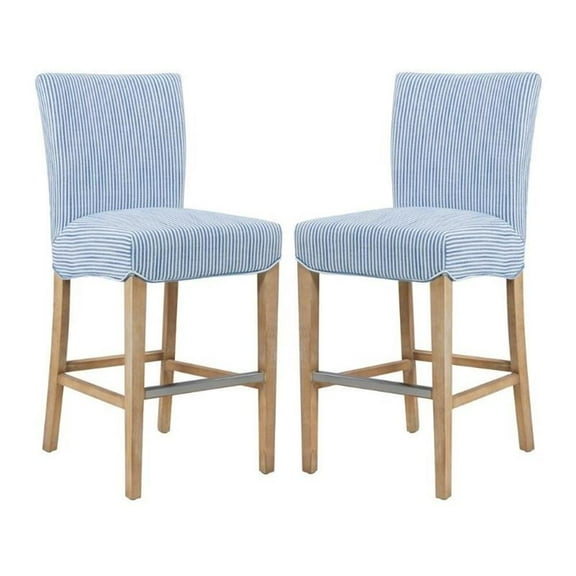 Home Square Milton 26" Counter Stool in Blue Stripes/Natural - Set of 2
