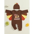 thumbnail image 3 of My First Thanksgiving Baby Boy Outfit Infant Turkey Print Long Sleeve Jumpsuit Romper with Hat 0 3 6 12 18 Months Fall Clothes Set, 3 of 8