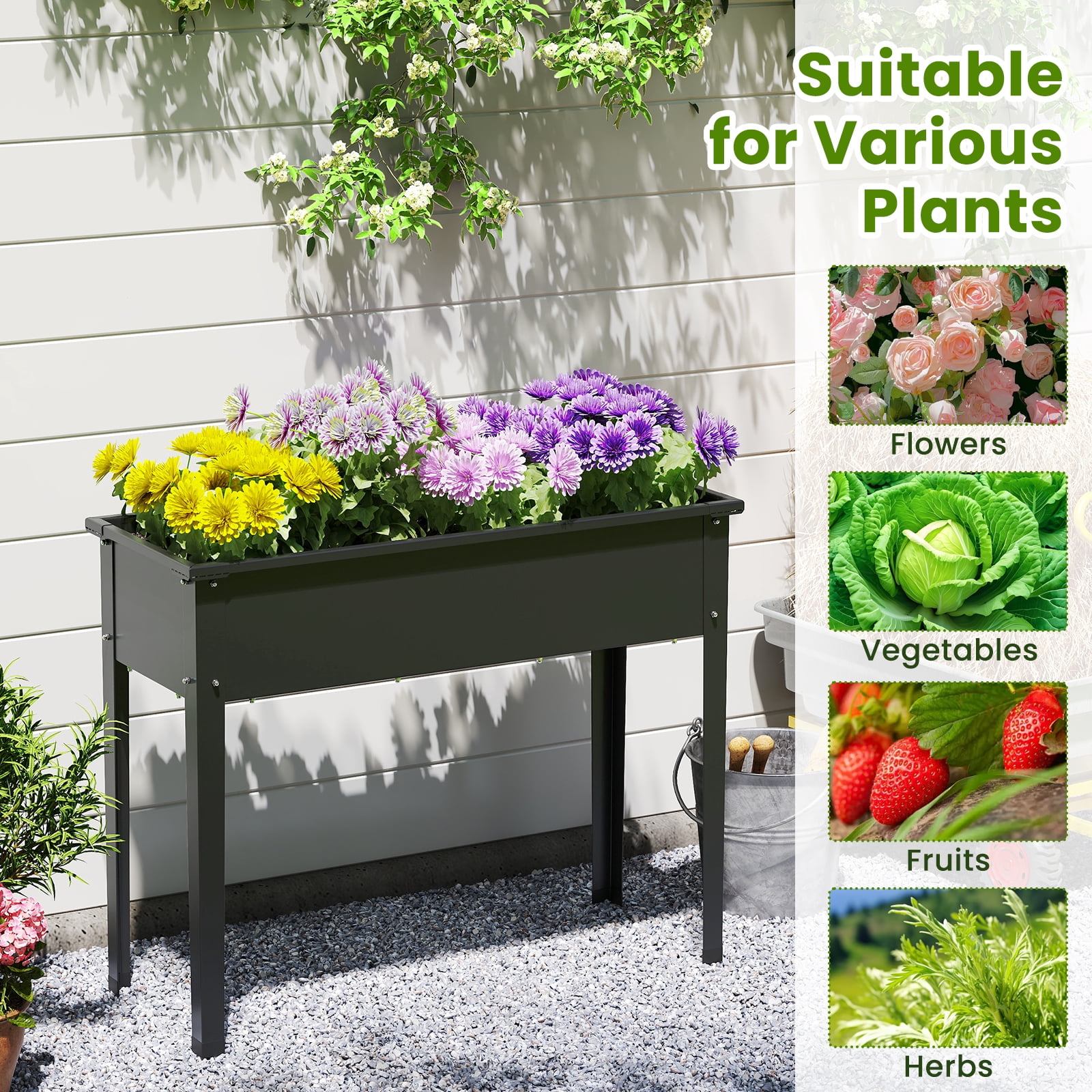 BLACK JAGUAR Raised Garden Bed, Elevated Metal Planter Box with Legs Drainage Hole Outdoor Indoor Plant Container for Flower Herb