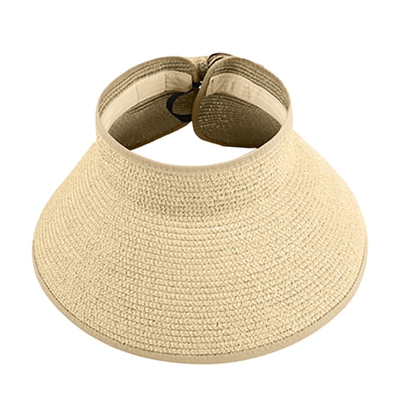 Achuyrbd Women's Wide Brim Straw Visor Hat, Foldable Packable Hollow Top Summer Beach Sun Protection Cap