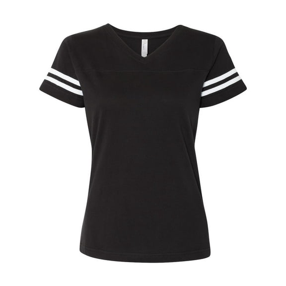 Women's Football V-Neck Fine Jersey Tee Color Black Solid/ White Small Size
