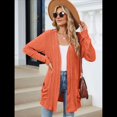 thumbnail image 4 of Cárdigan de Larga para Mujer, de Color Liso, Acanalado, Cepillado, con Abertura Frontal y Bolsillos Naranja XL, 4 of 10