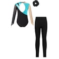 thumbnail image 2 of TTAO Kids Girls Rhinestone Gymnastic Ballet Leotard Dance Unitard Biketard and Leggings Pants Hair Band Set B Turquoise 6, 2 of 5