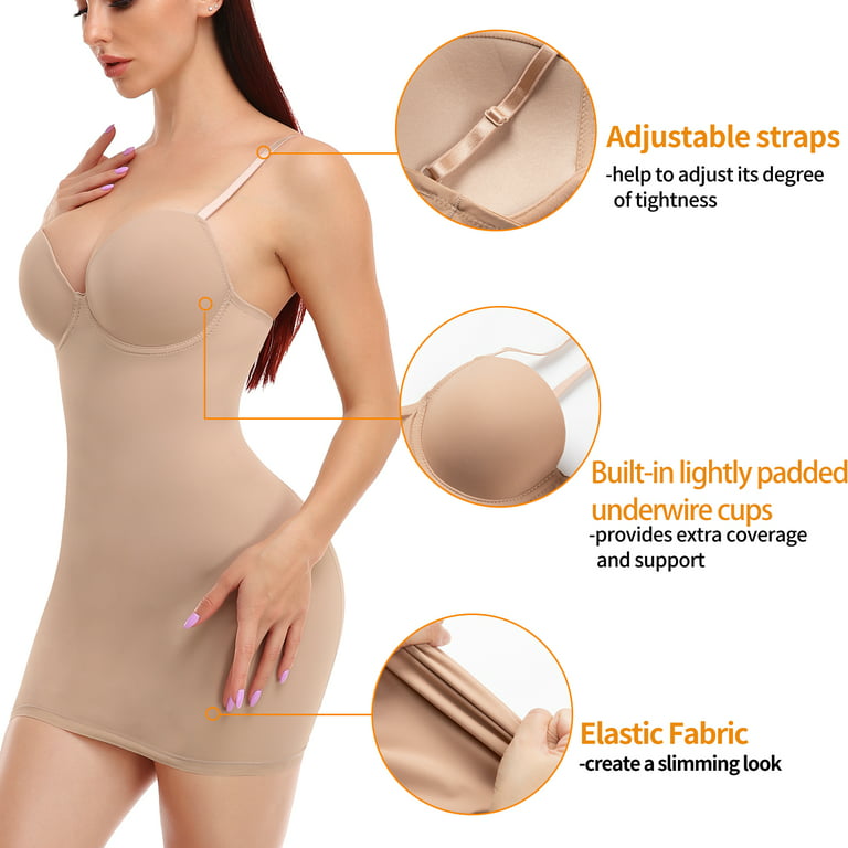 FITVALEN Women's Dress Full Slip Shapewear for Dress Seamless Bodysuit  Lingerie Tummy Control Body Shaper with Built-in Bra Tops 
