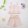 thumbnail image 2 of Baby Girl Smocked Outfits Summer Girl's Summer Clothing Sets Knit Ruffle Striped T-Shirt and Shorts 2 Piece Outfits, 2 of 5