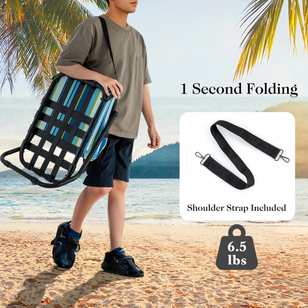 Kadyn 2 Pack Low Folding Beach Chairs for Adults with Cushion-Blue