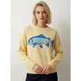 thumbnail image 6 of Women'S Fish Graphic Crew Neck Loose Long Sleeve Pullover Knit Sweater Yellow M, 6 of 9