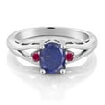 thumbnail image 2 of Gem Stone King 925 Sterling Silver Blue Lapis and Red Created Ruby 3 Stone Engagement Ring for Women | 1.50 Cttw | Oval 8X6MM | Round 2MM | Gemstone Birthstone | Size 8, 2 of 4