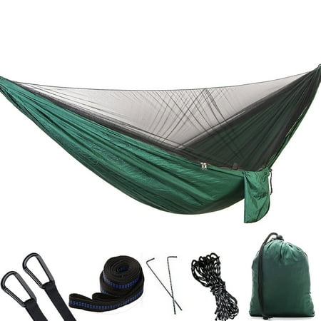 Ground Hammock Post 290 x 140cm Outdoor Hammock Swing with Integrated Mosquito Curtain Bugs Net Extension Straps Clips Ground Rope Ground Nails Included ()