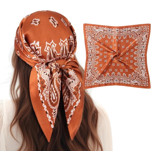 XIBUFE 1 Pcs 27.5"Es Satin Head Scarf Silk Like Stain Bandana Sleeping Hair Wrap Hair Scarf for Women Burnt Orange Bandana