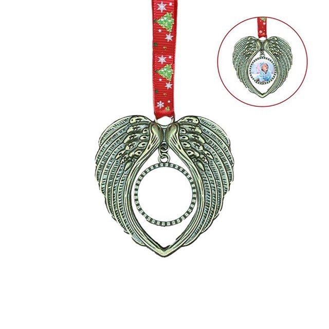 Foto del árbol de Navidad marco etiqueta adornos en forma de corazón Ángel que protege a los seres queridos foto colgante foto familiar regalo de recuerdo