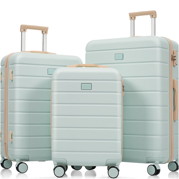JERFIT 3-Piece ABS Hard Shell Suitcase Set with TSA Lock, 20/24/28 Inch Spinner Wheel Luggage, Green