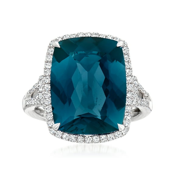 Ross-Simons 12.00 Carat London Blue Topaz and .41 ct. t.w. Diamond Ring in 14kt White Gold, Women's, Adult