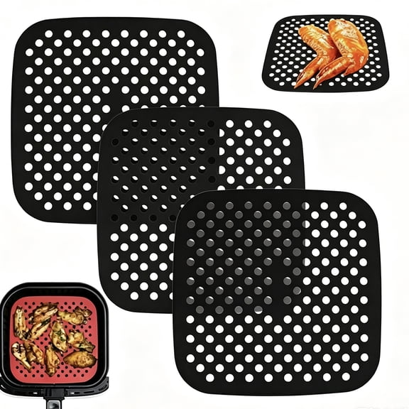 3pcs Silicone Air Fryer Liner, 7.5 Inch Square Silicone Air Fryer Liners, Easy to Clean Airs Fryers Accessories