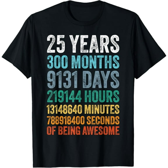 25th Birthday Decoration Men 25yr 25 Year Old Birthday T-ShirtMen and women, Black T-shirt, size: Extra large
