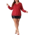 thumbnail image 2 of Agnes Orinda Women's Plus Size Valentines Day Top Double Layers Lace Long Sleeve V Neck Sheer Casual Blouse 3X Red, 2 of 6