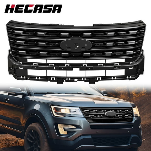 For Ford Explorer 2016 2017 Front Bumper Upper Grille Glossy Black Painted