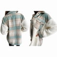 thumbnail image 2 of Women'S Flannel Button Down Fleece Jacket Fall Fuzzy Lapel Long Sleeves Plaid Blouse Jacket Winter Light Coats Green L, 2 of 6