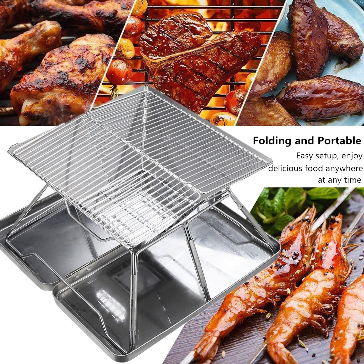 Portable Charcoal Grill for Camping Cooking with Stainless Carry Case