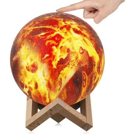 

Moon Lamp 3D Print Light 3 Colors Press Control USB Rechargeable with Wood Stand LED Night Lights