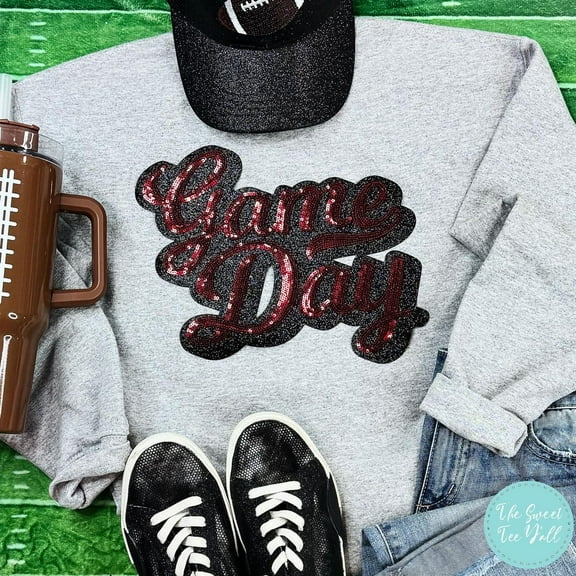Simple Fit Game Day Maroon Sequins Chenille Patch Crewneck Sweatshirt - Game Day Sweatshirt - Football Sweatshirt - School Spirit - Highschool Football All Size S-5XL