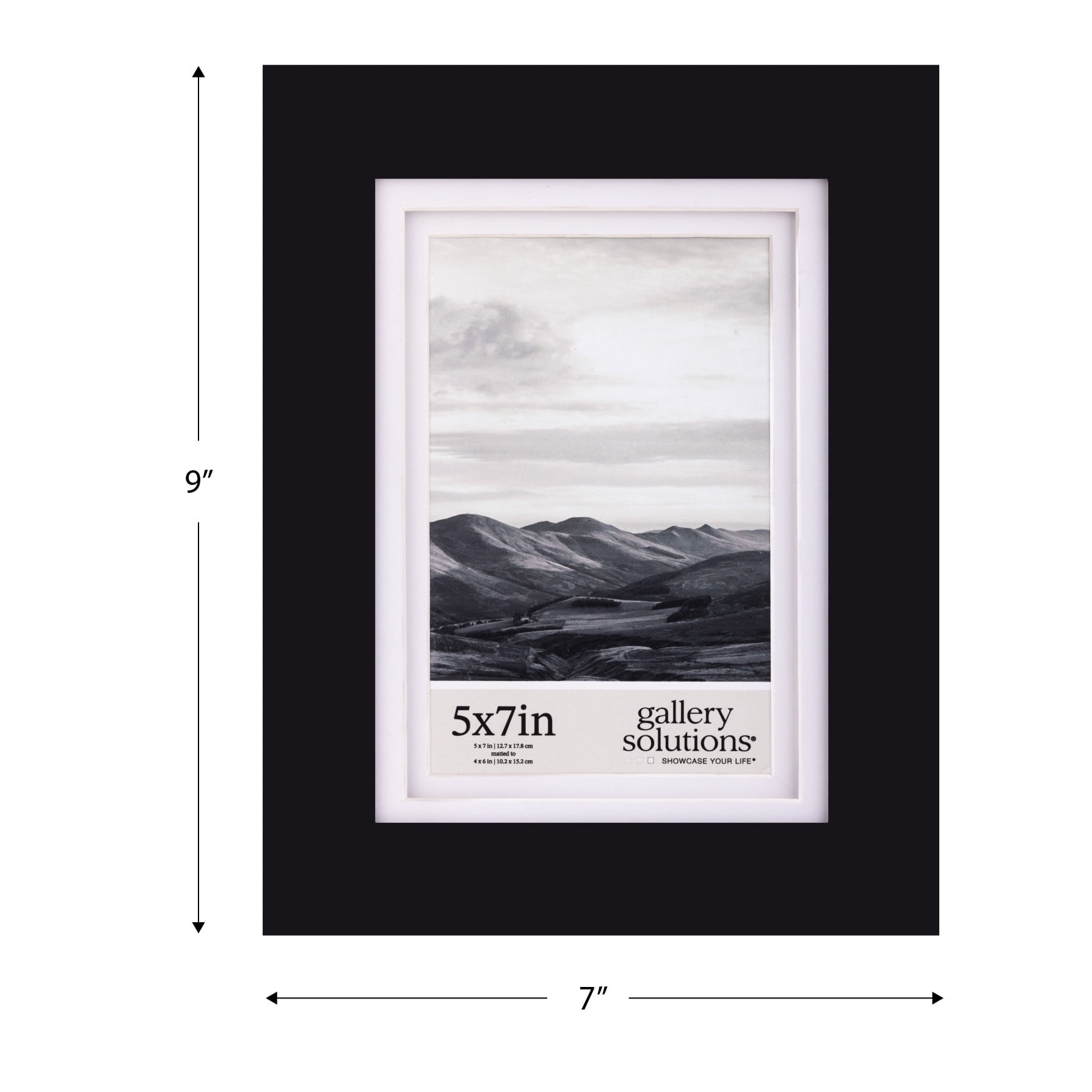 Gallery Solutions Flat Black Picture Frame Double White Mat Tabletop Wall Display 5" x 7" 1-pack