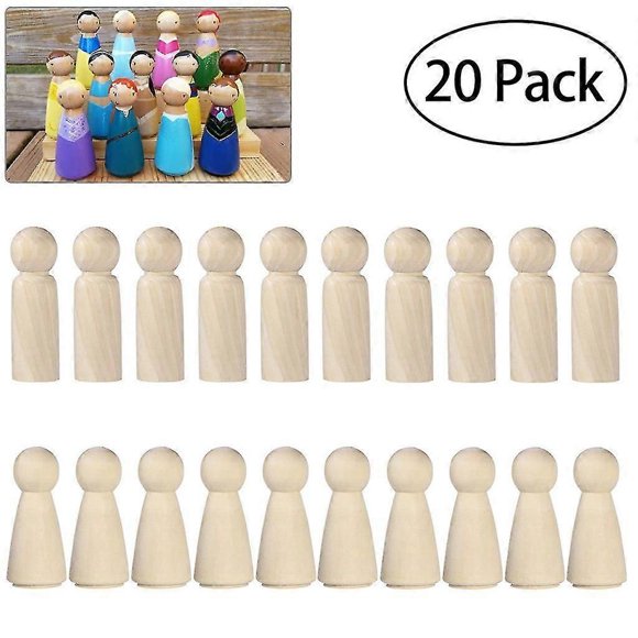 20pcs Wooden Peg Doll, Unfinished Wooden Female Male Plain Blank Bodies Angel Dolls For Diy Craft Wedding Party