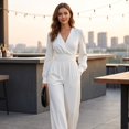 thumbnail image 4 of Jumpsuits for Women Summer Dressy V Neck High Waist Long Sleeve Romper with Pockets Casual Summer Beach Trendy Outfit, M, 4 of 7