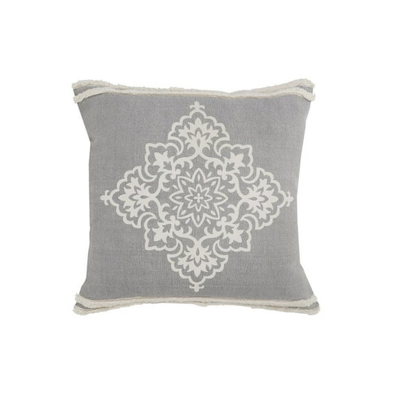 LR Home Casual Floral Diamond Medallion Throw Pillow with Tufted Border