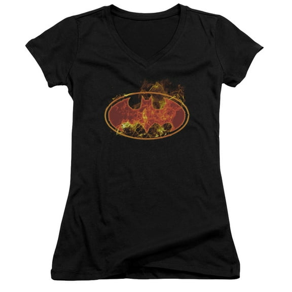 Batman Flames Logo Junior Women's T-Shirt V-Neck Black