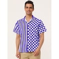 thumbnail image 3 of INSPIRE CHIC Camisa de cuadros a rayas estampada con botones y manga corta en color en contraste para hombre Azul blanco M, 3 of 6