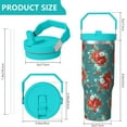 thumbnail image 4 of 30oz Pioneer Colorful Floral Stainless Steel Flip Straw Tumbler with Lid and Straw Spill Proof Travel Cup Double Wall Vacuum Insulated Coffee Mug with Top Handled Greenish-blue, 4 of 7